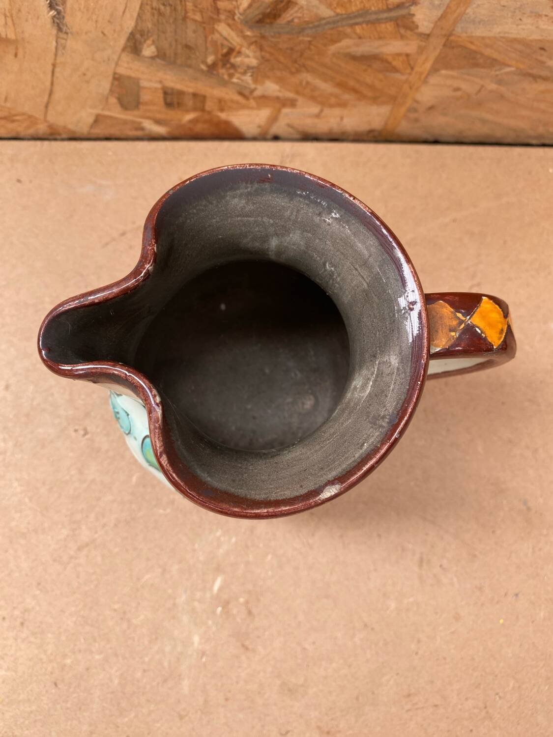 Antique cerart monaco ceramic pitcher chiseled flower decor 70's vintage