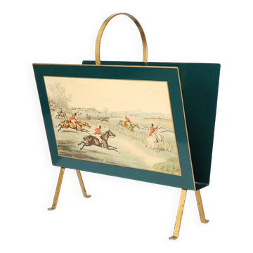 Hollywood Regency Magazine Rack with Painted Scene, France, 1950s