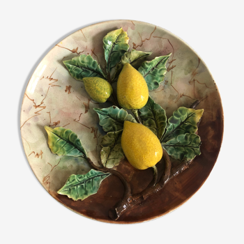 Assiette barbotine, citrons