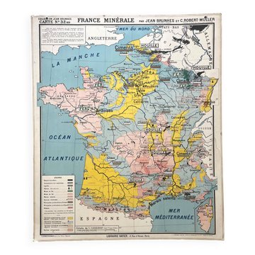 Old school map Hatier Brunhes 32, 1940 - Mineral France
