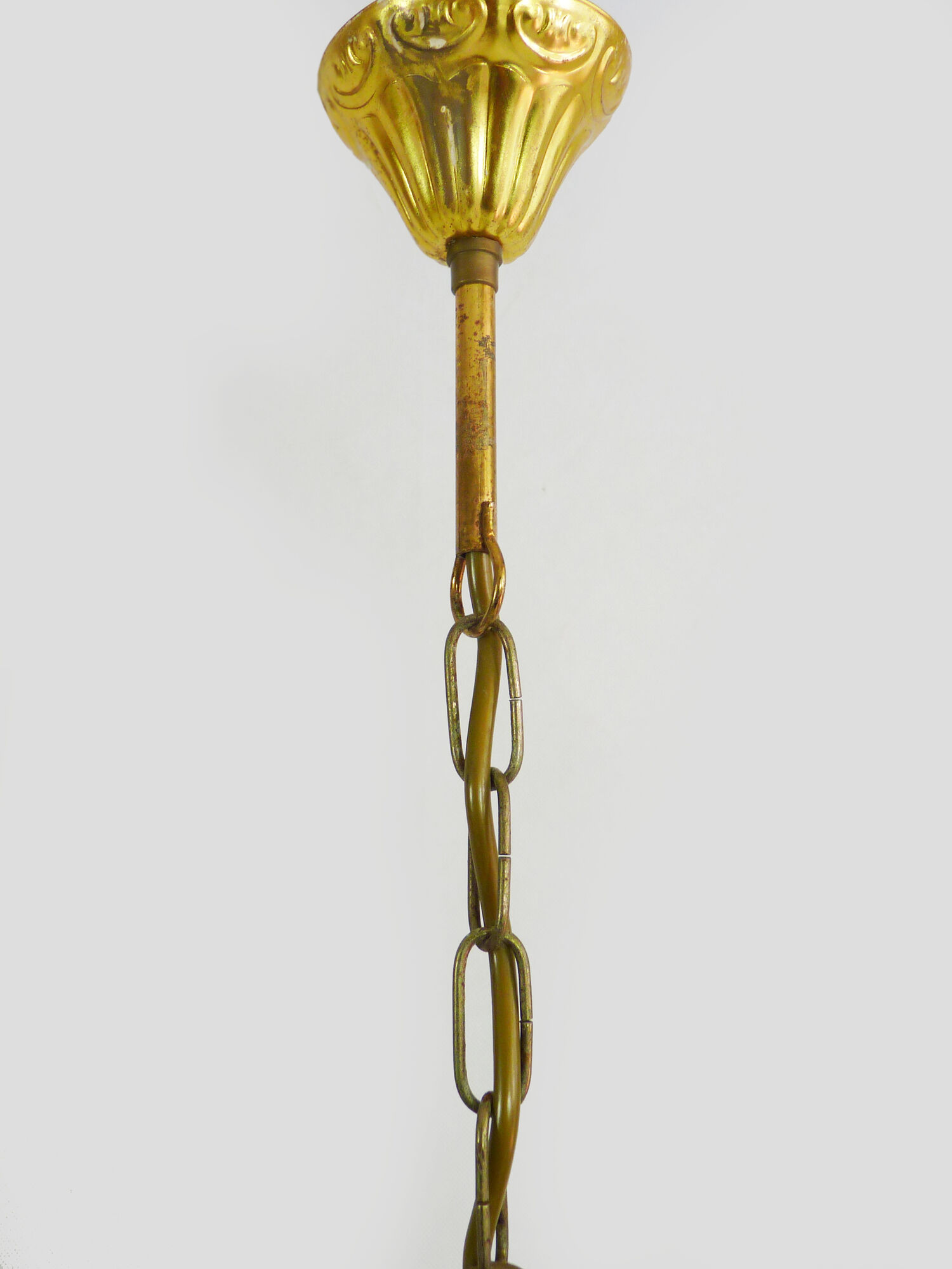 Old lantern with 4 faces in glass, chandelier in gilded bronze and glass, year 60