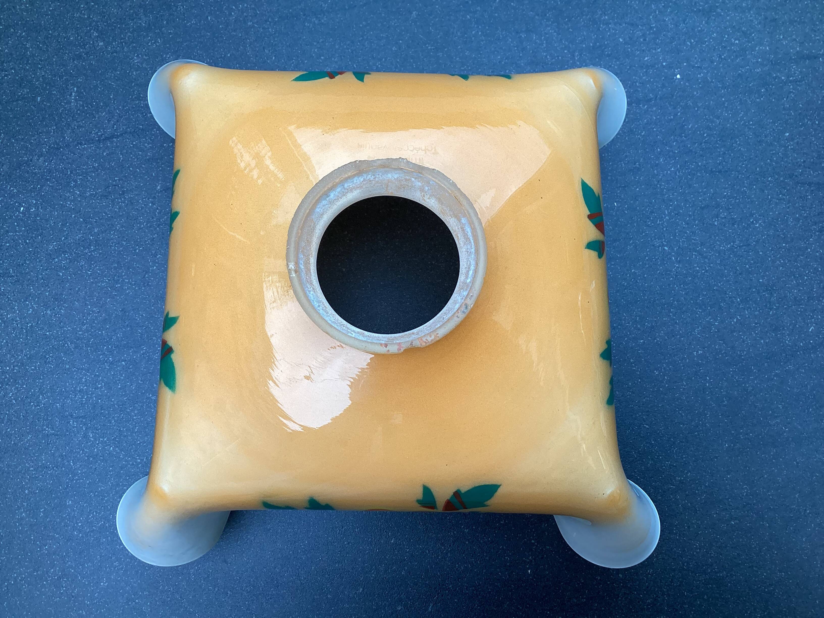 Vintage patterned painted glass pendant lampshade, Czechoslovakia