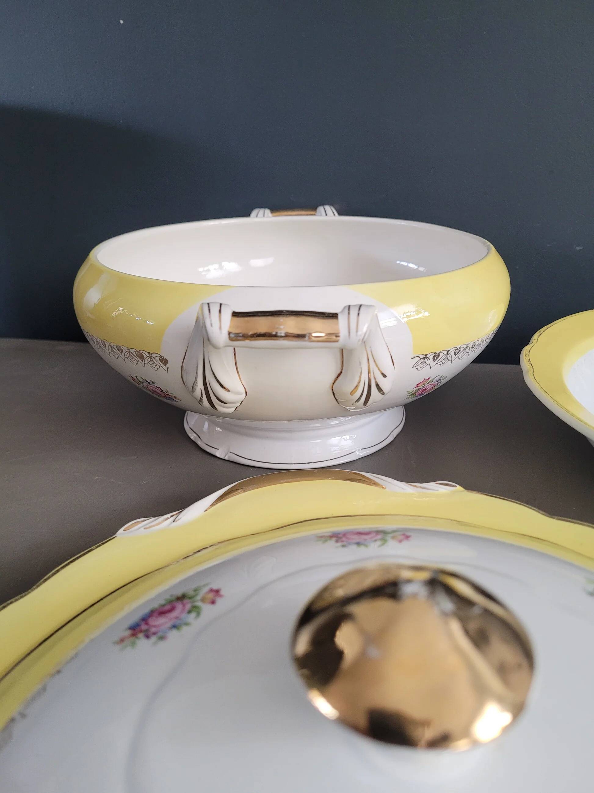 Soup tureen and 3 dishes Digoin & Sarreguemines model Graziella - Ref 921