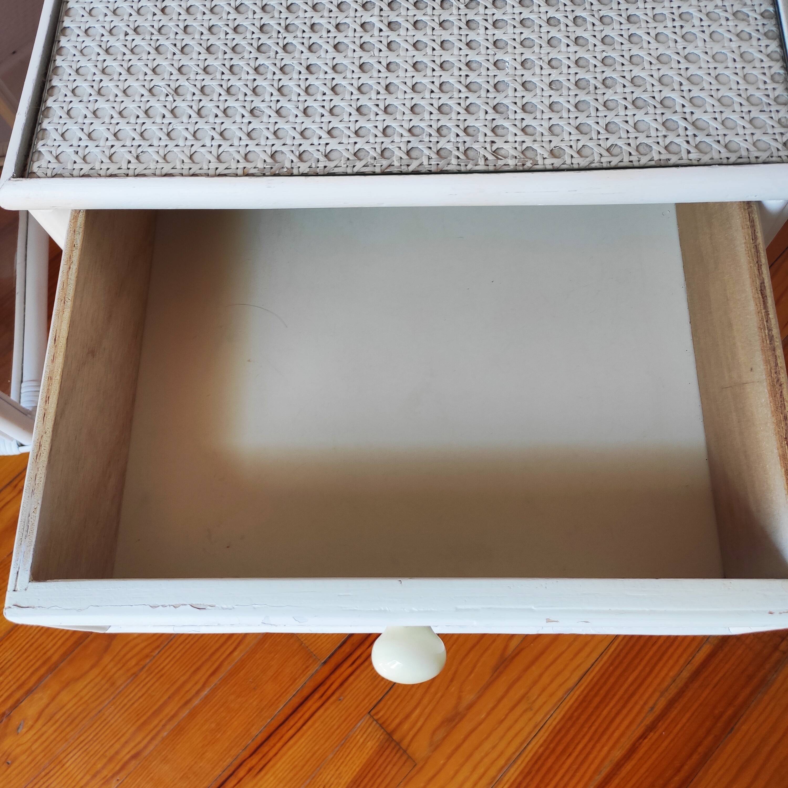 Pair of vintage 1970s rattan bedside tables