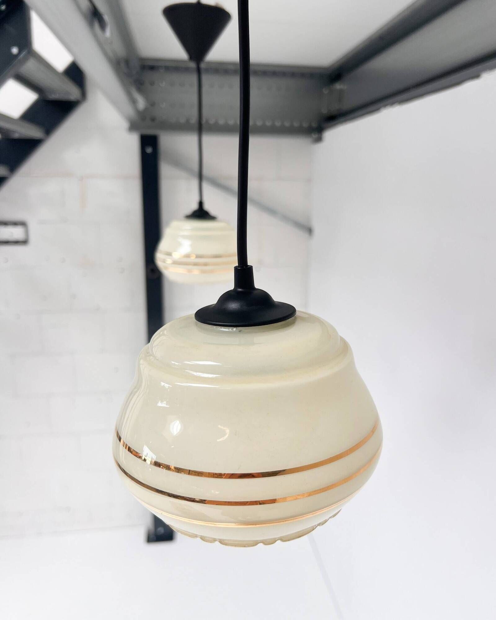 Set of 2 vintage beige round ceiling lamps, 1960s