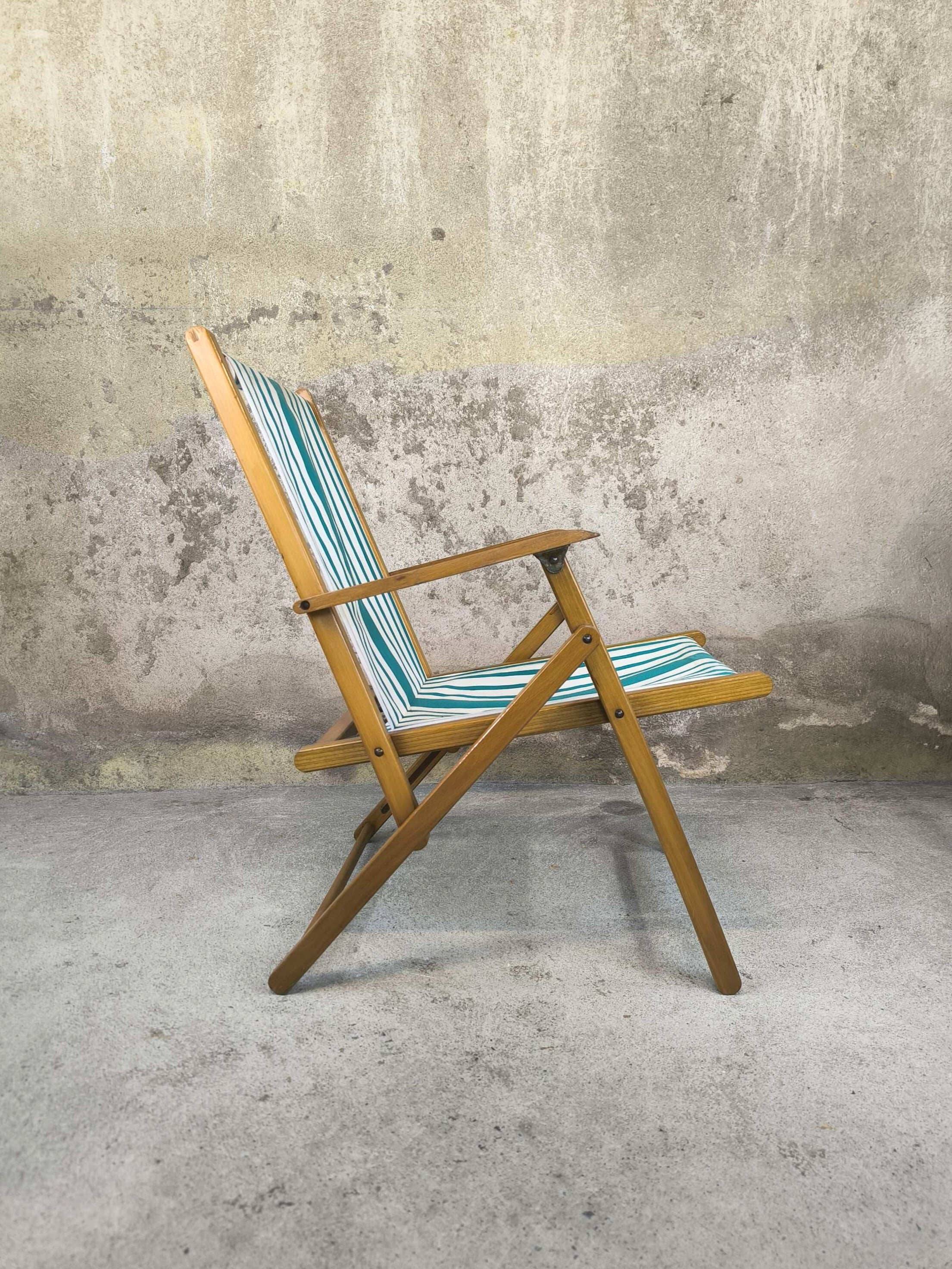 Vintage wooden and canvas folding garden chair