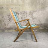 Vintage wooden and canvas folding garden chair