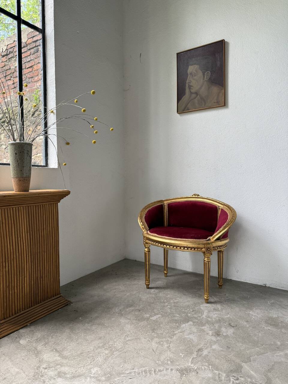 Louis XVI gilt wood and red velvet armchair