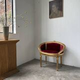 Fauteuil bois doré et velours rouge Louis XVI