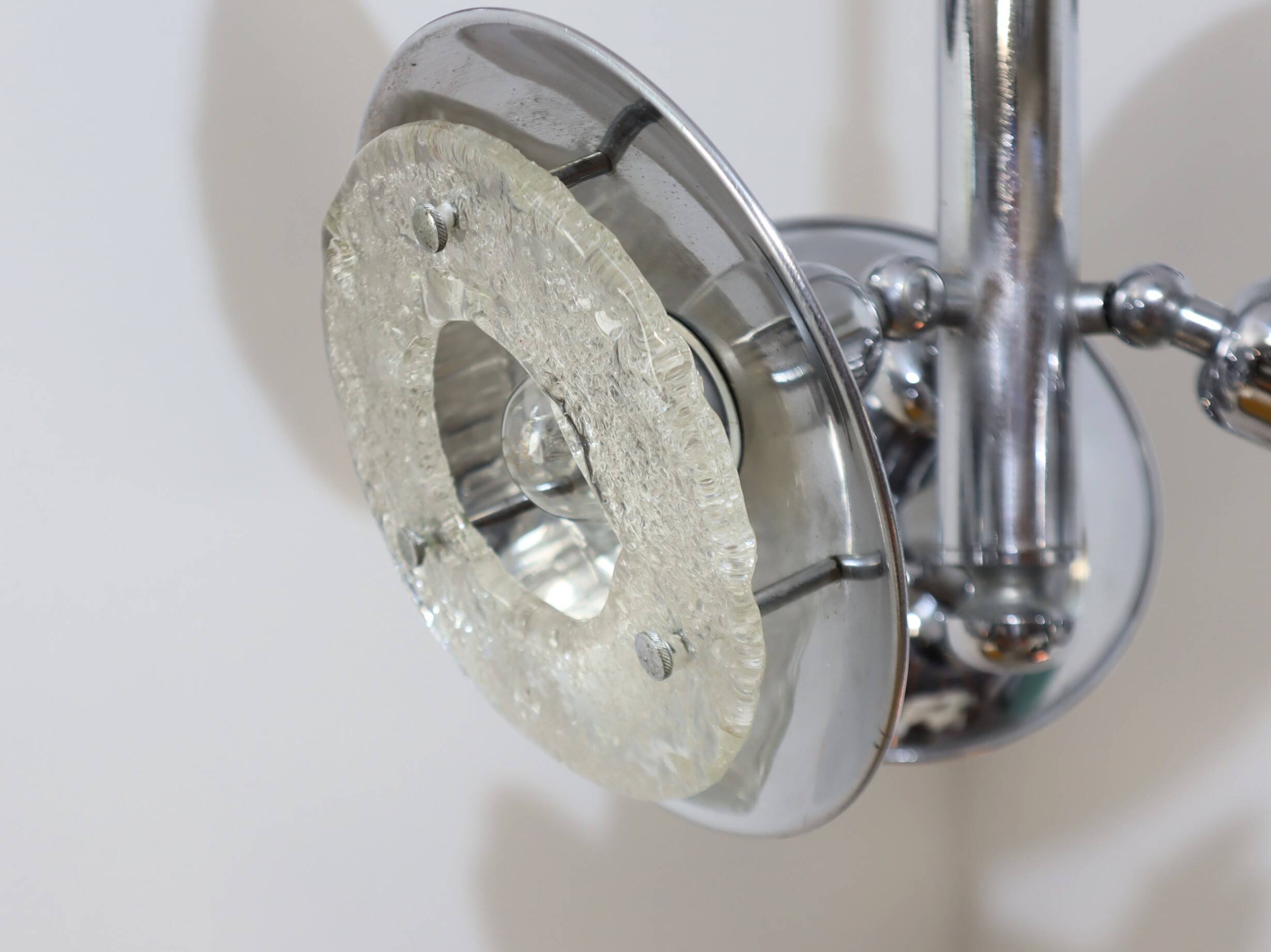 Esperia chandelier 1970s, chrome and Murano glass, 6 arms adjustable