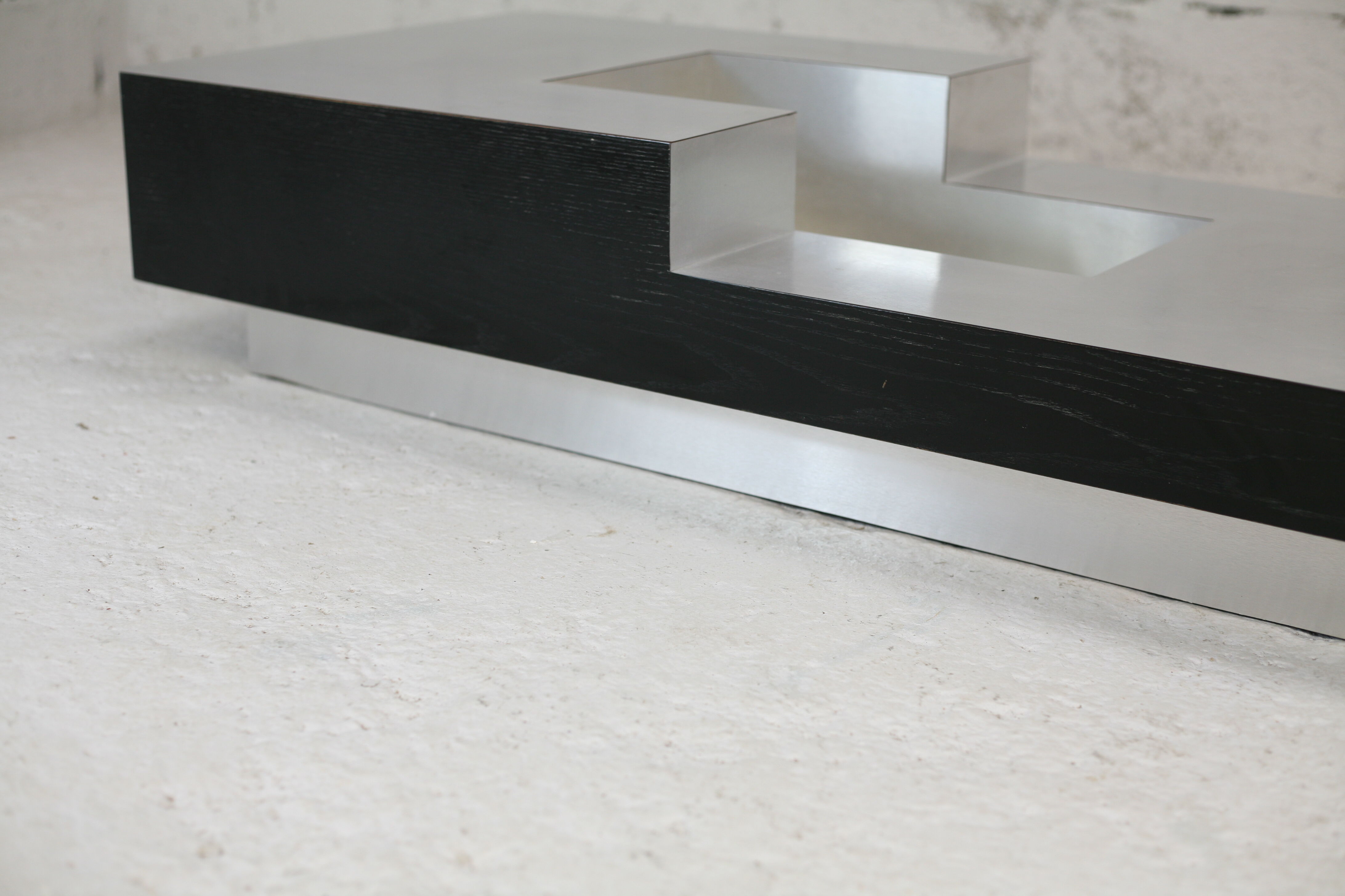 Coffee table "Space Age", wood, aluminum veneer, France, circa 1970