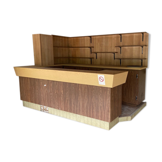 Bar vintage complet avec comptoir, frigo, étagères en formica années 60