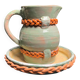 Vintage set of pitcher and saucer, Puisaye stoneware, 20th century