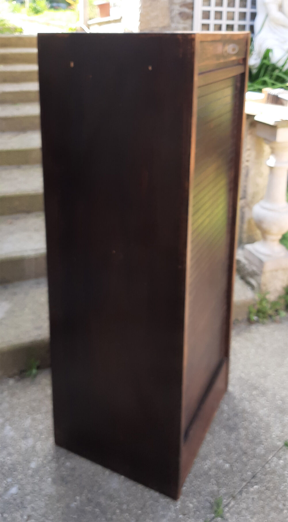Cabinet storage cabinet with curtains, wooden, vintage.