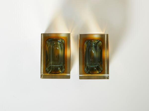 Paire de petites coupes Sommerso Flavio Poli pour Seguso vers 1960