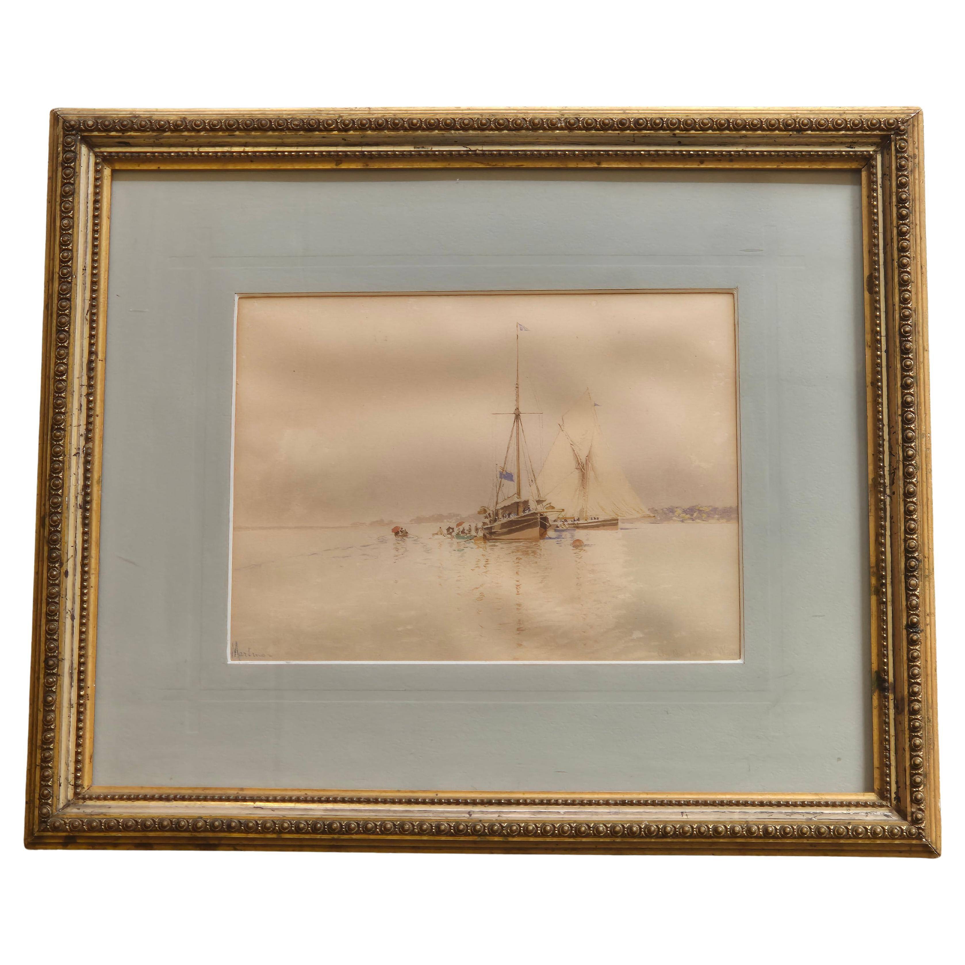 Edoardo De Martino (Italy 1838-1912), Off the Isle of Wight, watercolour, 1863
