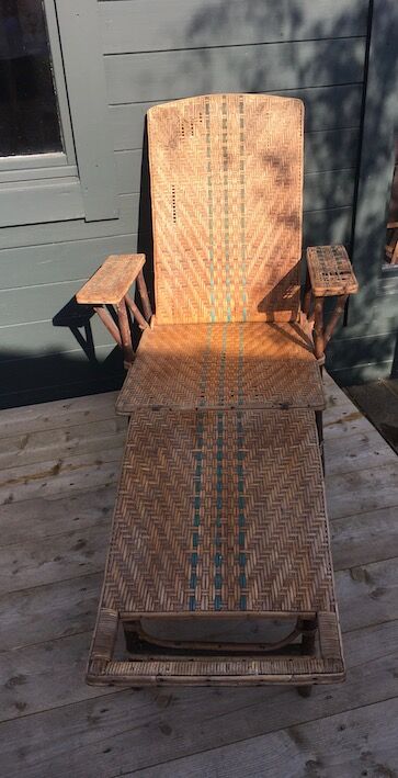 Chaise longue osier & rotin 1950