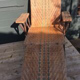Long wicker and rattan armchair 1950