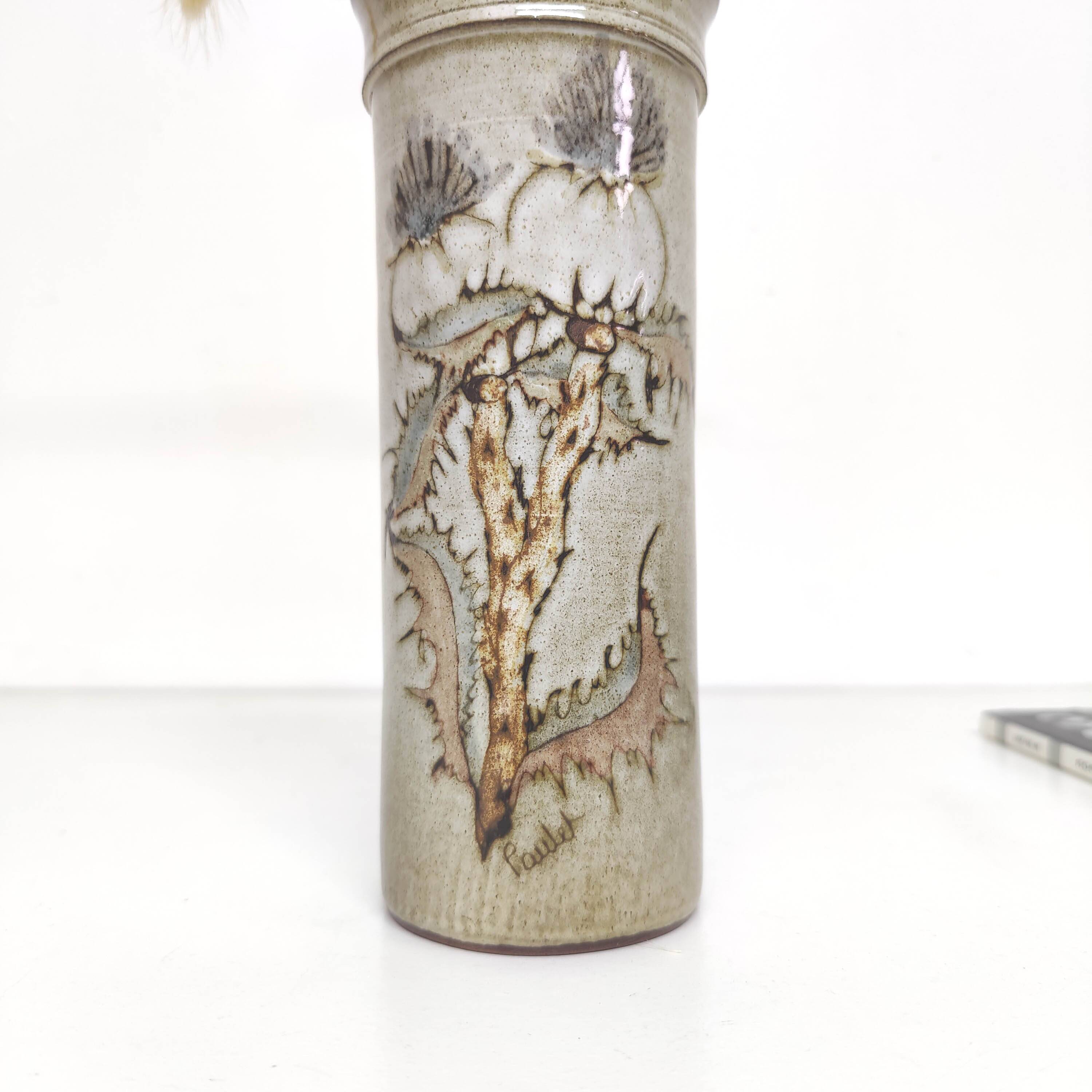Ceramic vase decorated with thistle flowers signed Paulet