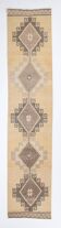 Cream Brown Oriental Turkish Runner Rug, 80x373Cm