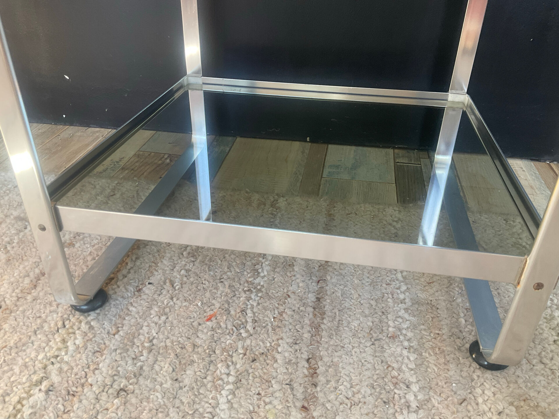 Space Age side table in aluminium and smoked glass