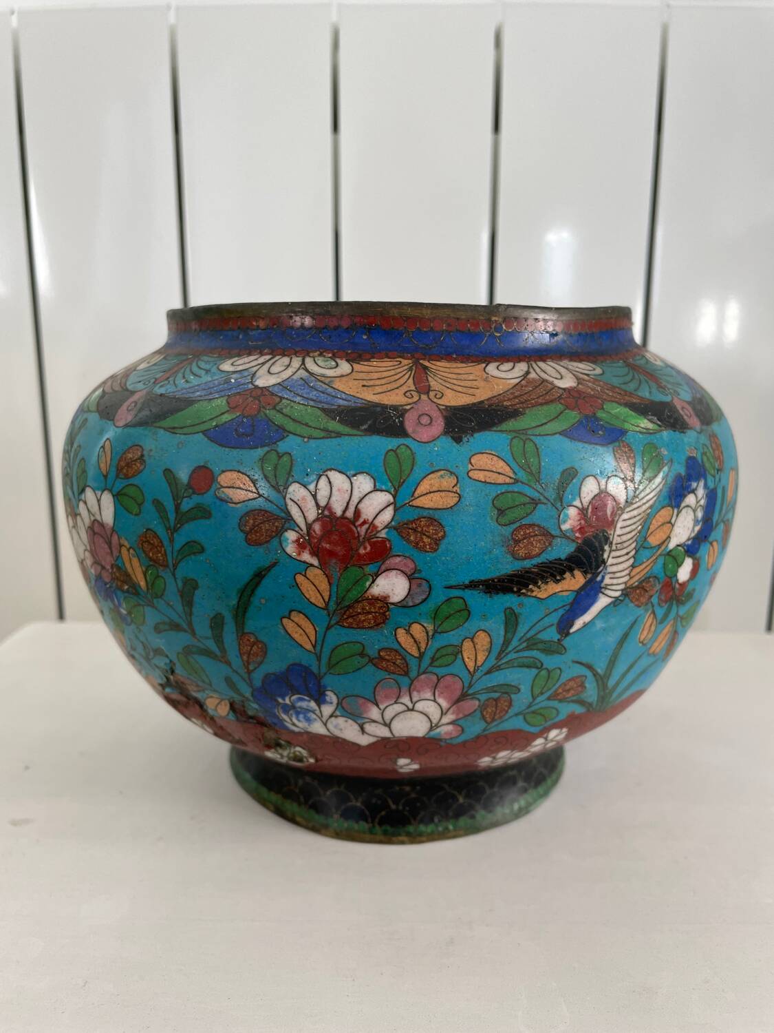 Cache-pot ancien en cloisonné, Japon, XIXe