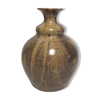 Vase boule ancien céramique marron beige