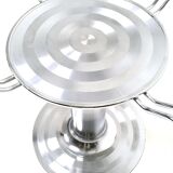 Postmodern chromed metal dining table with a round tempered glass top, italy