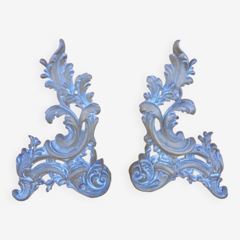 Old fireplace decors andirons in bronze