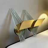 Pair of Hollywood Regency wall lights, bases & reflectors in gilded brass