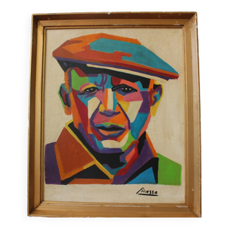 Mid 20th Century Cubist Portrait Mixed-Media Painting, Framed