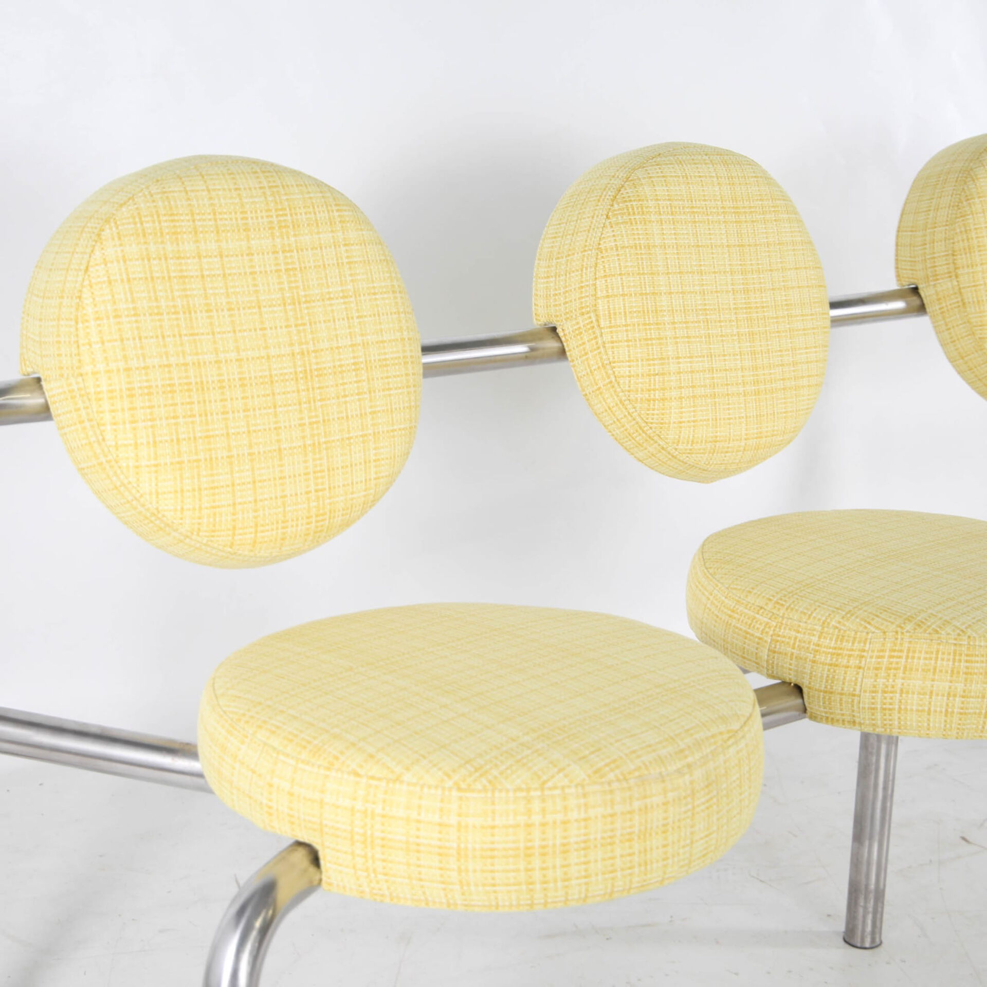 Chrome and fabric bench