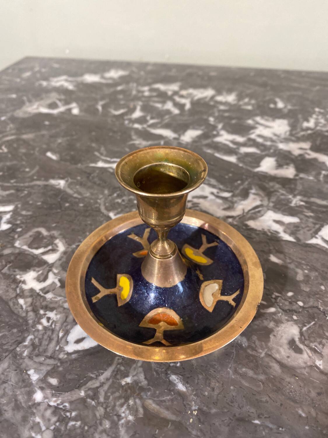 Enameled brass candle holder