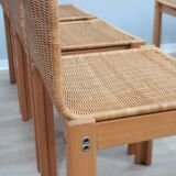 Curved wicker and wood chairs 1970s, set of 6