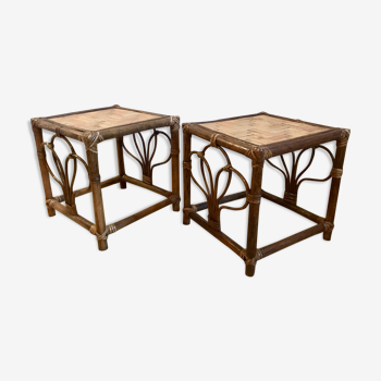 Set tables de chevet en rotin et bambou