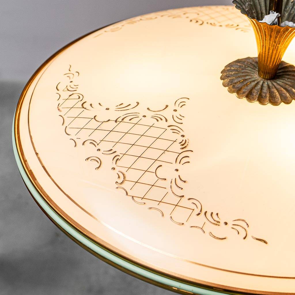 Lampadario a sospensione circolare vetro ottone anni ’50 vintage