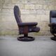 Pair of Scandinavian leather armchairs and ottoman, Ekornes, Norway, 1970
