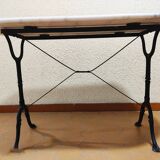 Oval carrara marble table (fixed) and two cast iron chairs