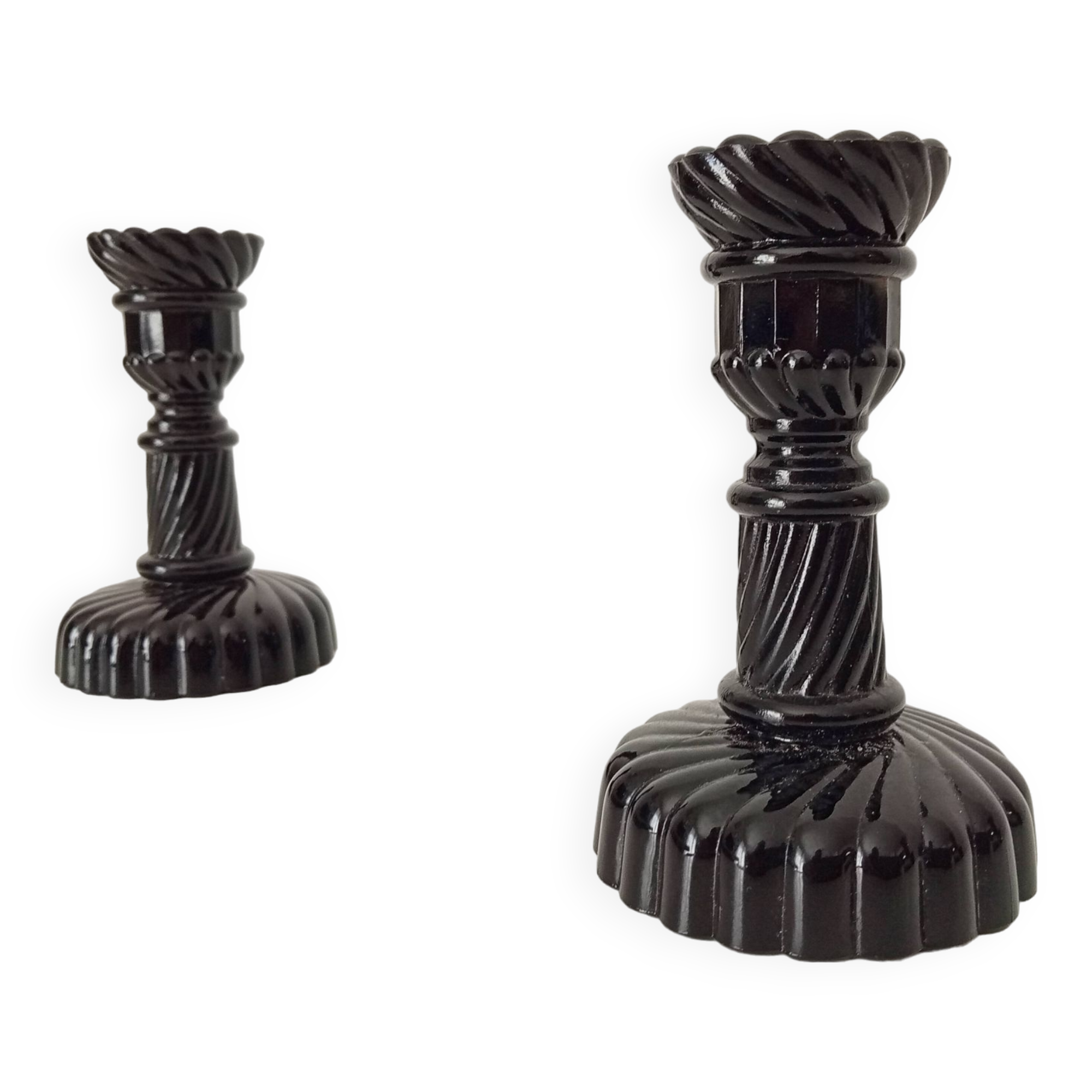 Pair of vintage 60s candlesticks in black opaline