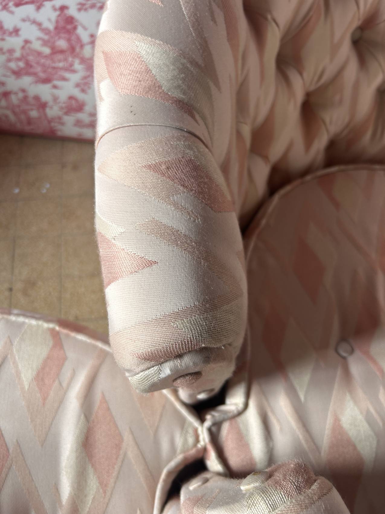 Pair of Hollywood Regency style cabriolet armchairs in satin pink, 1970s.