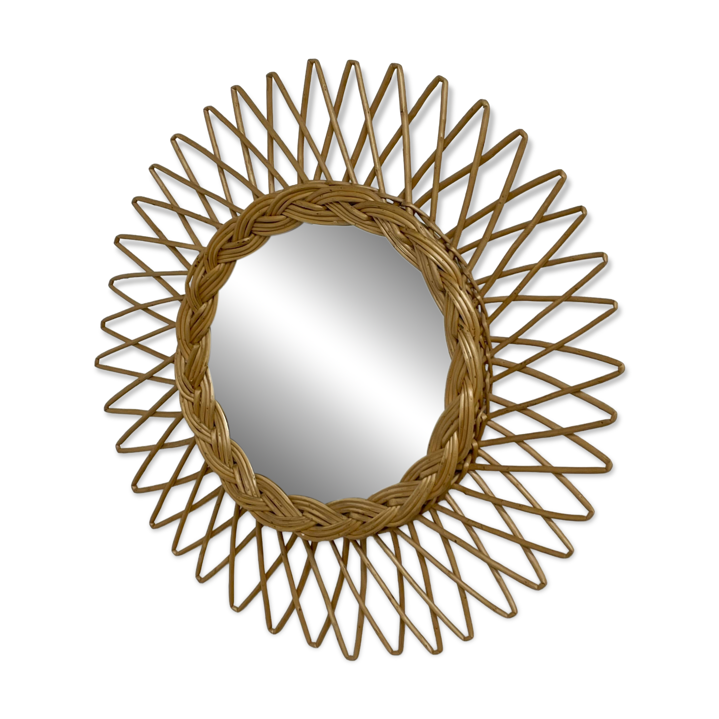 Woven wicker sun mirror