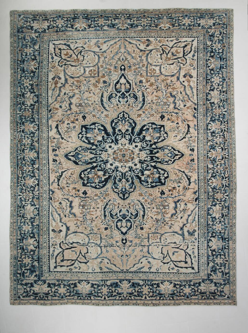 Tapis Persan Vintage Bleu Fait Main, Élégance Classique d’Iran, 293x391 Cm