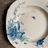 Medium square hollow plate Gien in blue ironstone, service "Birds" around 1870.