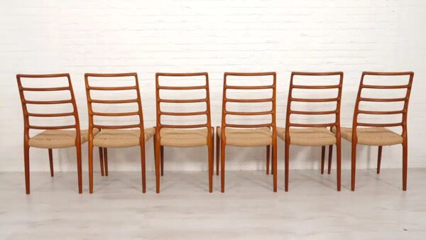 6 chaises modèle 82 en teck et corde par Niels Otto Møller