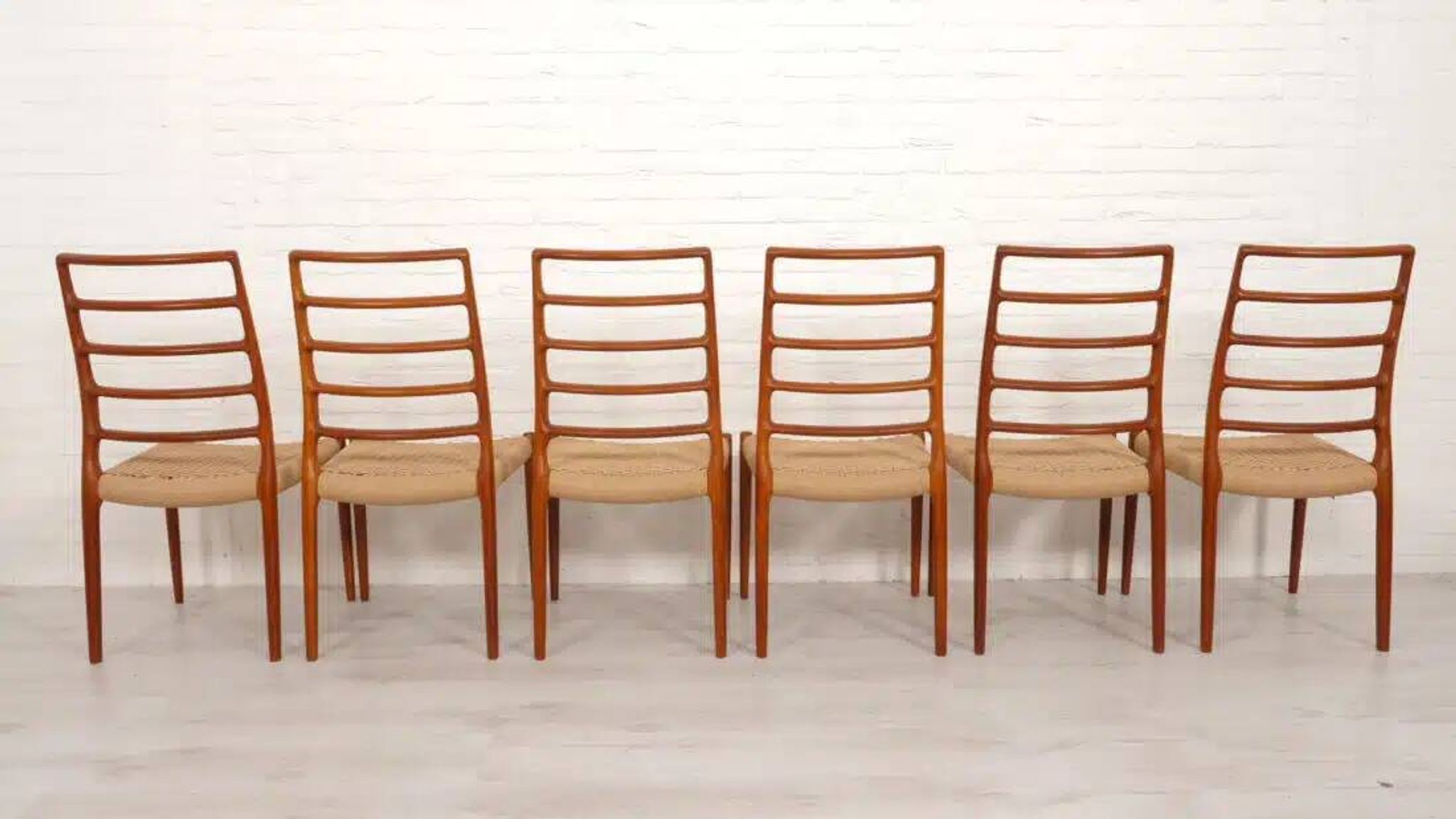6 x vintage dining chairs | Niels Otto Møller | Model 82 | Papercord | Teak