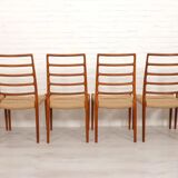 6 x vintage dining chairs | Niels Otto Møller | Model 82 | Papercord | Teak