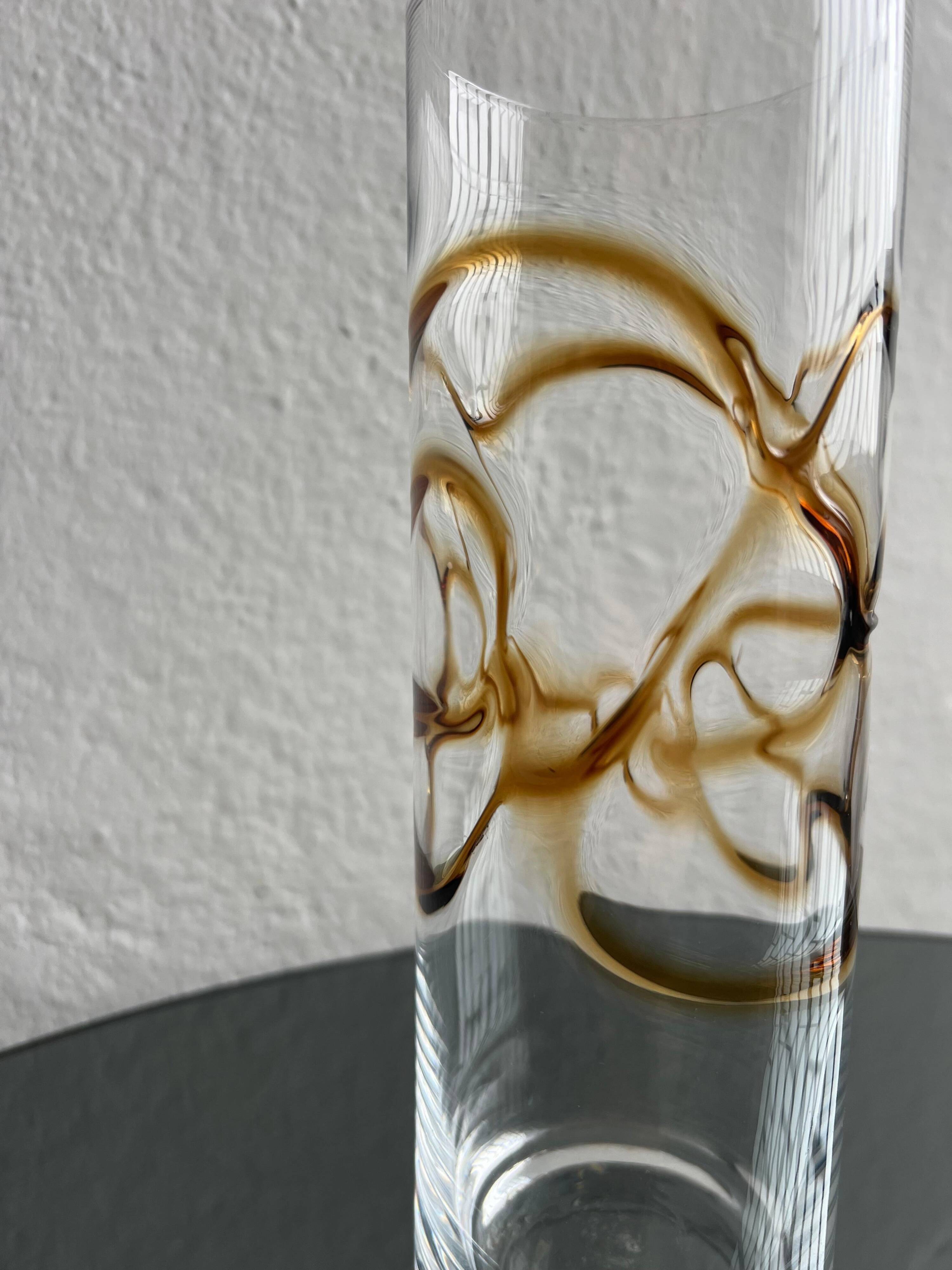 Vintage Glass Vase, yellow and brown Filigree, Coffee Table Decorative