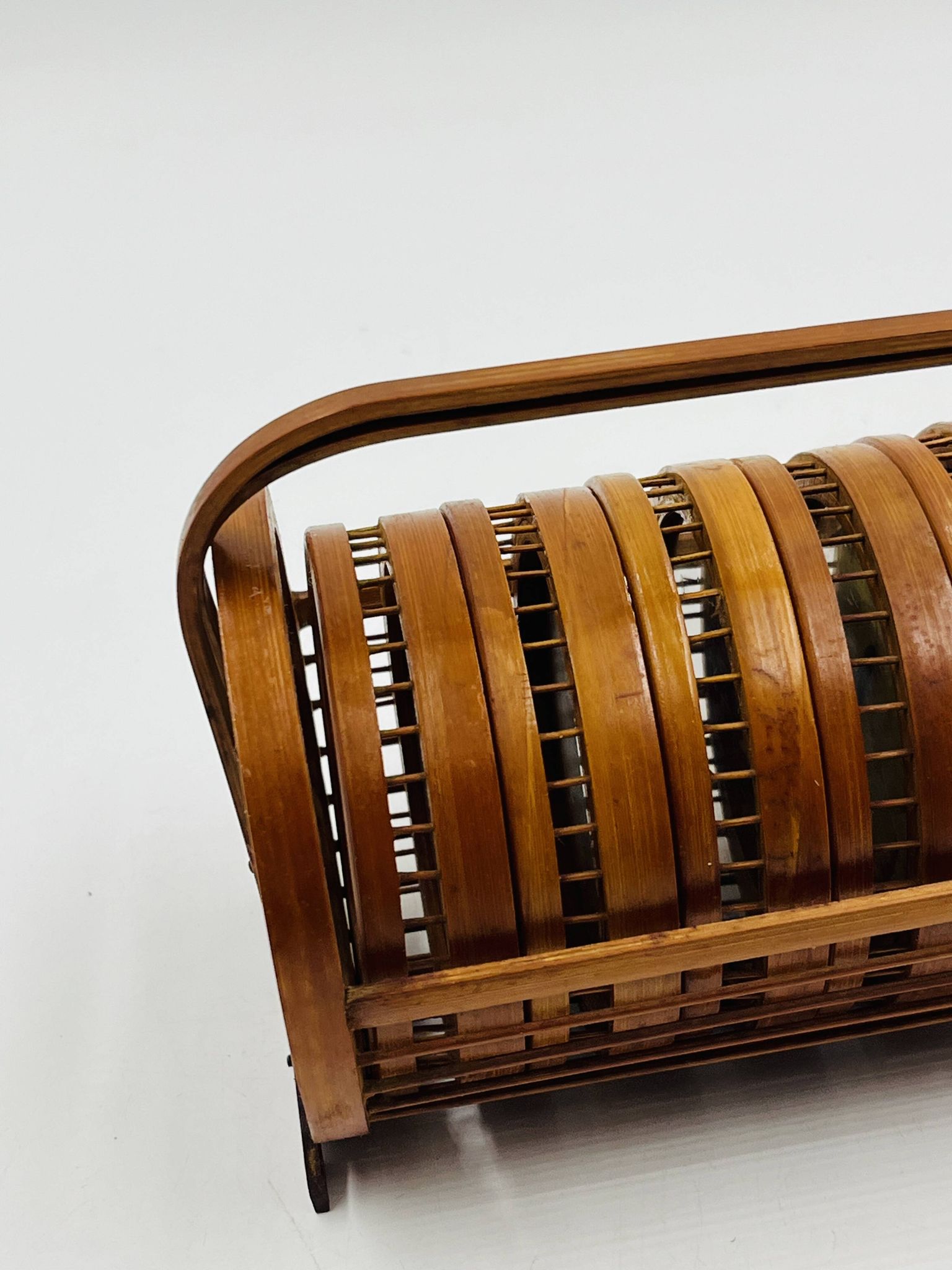 Vintage wooden coaster holder with 6 butterfly coasters.