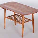 Table basse, cerisier, rotin, années 1950, Tchéquie