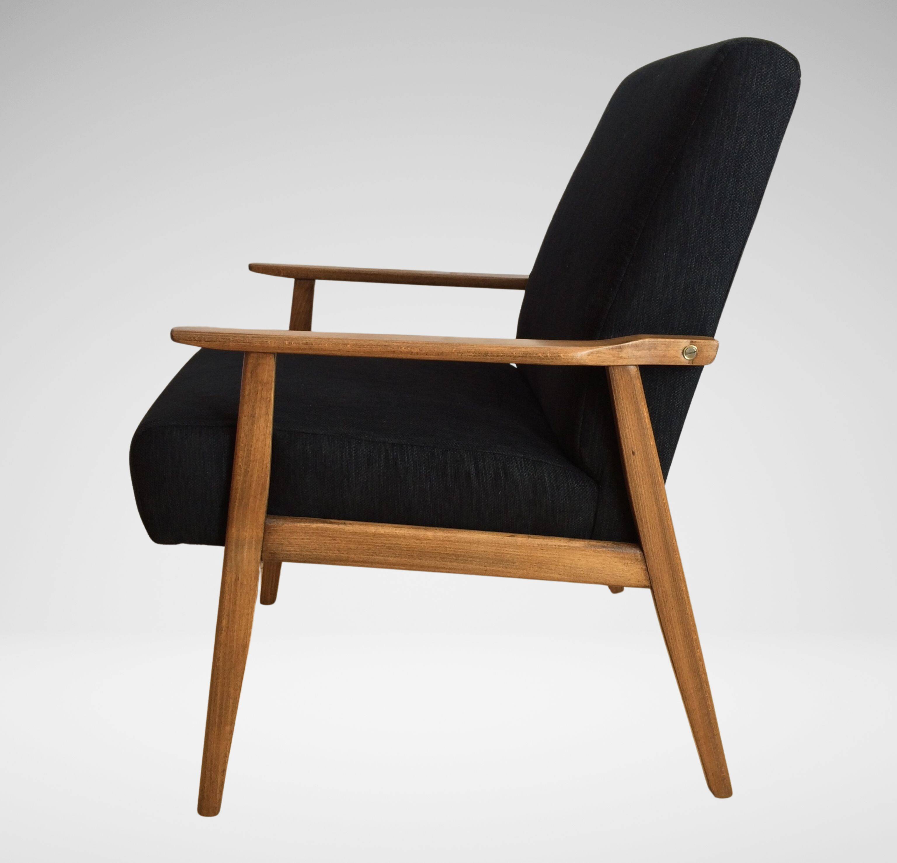 Vintage Mid Century Reupholstered Armchair in Black Fabric